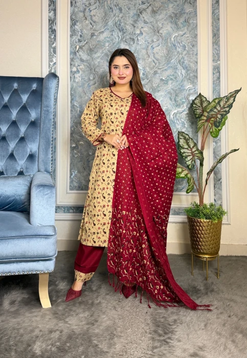 Premium Cotton Ready 3 Pieces Code-2409